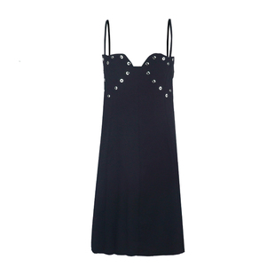 aaaaxbbb 布鲁克林天际线 黑色吊带连衣裙显高显瘦时髦A字短裙夏