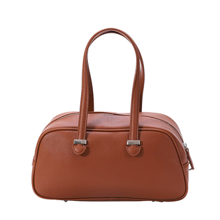 芝士商店~韩国棕色高级感波士顿包女小众保龄球包包单肩手提包ins