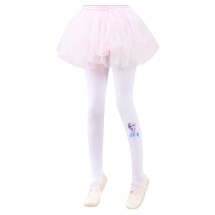 迪士尼儿童舞蹈袜白色连裤袜秋冬加厚爱莎公主女童打底裤裤袜春秋