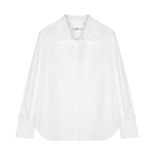 【商场同款】LILY2025春新款女装纯棉翻领百搭通勤白色衬衫女外套