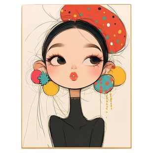 可爱俏皮女孩装饰画多巴胺卡通床头挂画儿童房壁画玄关柜桌面摆件