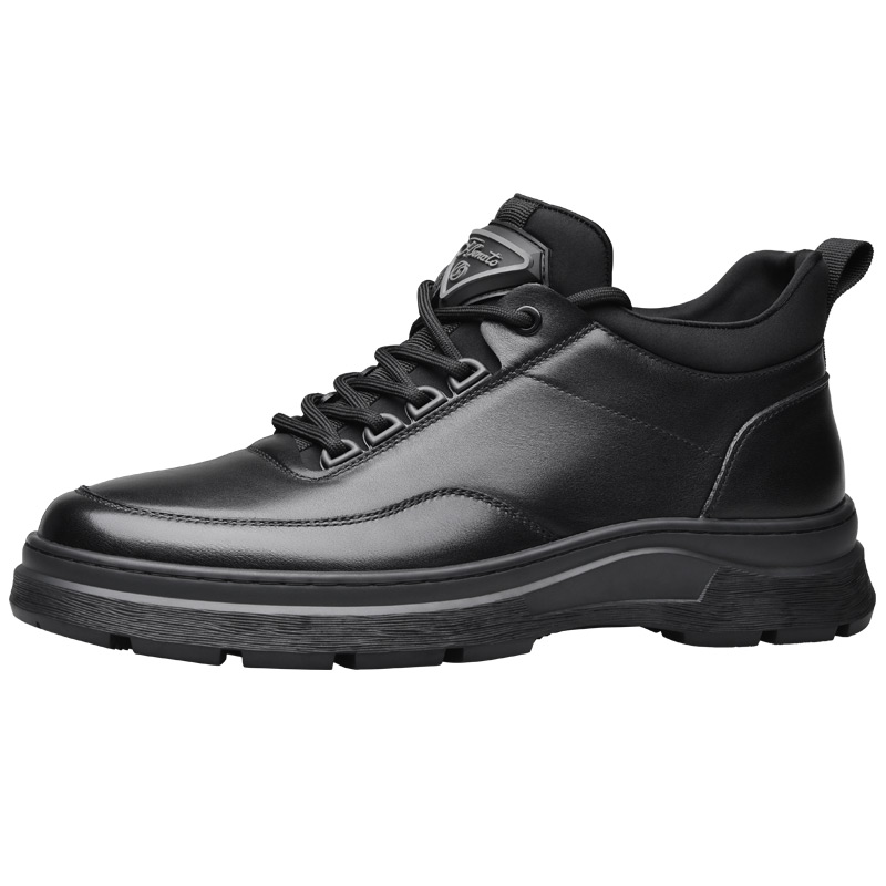 jbenato宾度男鞋男士棉鞋男真皮加绒保暖高帮短靴子商务马丁靴