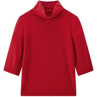 【商场同款】太平鸟红色羊毛混纺半高领内搭中袖针织衫A1EEF4720