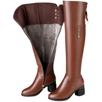 长靴女过膝靴高跟圆头长筒靴皮靴