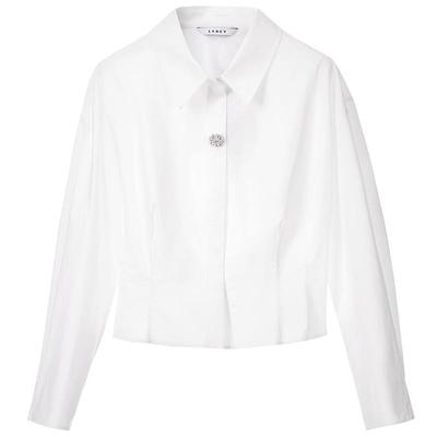 LANCY/朗姿2024秋季新款白色通勤衬衫女设计感收腰气质职业上衣