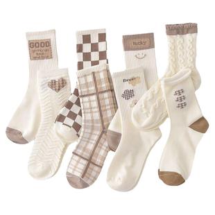条纹格子卷边ins学院风中筒袜韩式潮流外穿字母中筒堆堆袜子女