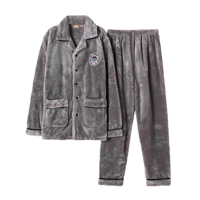 男士睡衣冬季珊瑚绒加厚加绒大码男款秋冬天保暖法兰绒家居服套装