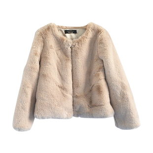 2025秋冬韩版仿獭兔毛皮草外套女短款时尚年轻黑色懒兔毛圆领上衣