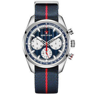红星redstar3眼蓝色ST19手动机械计时码表复古商务24小时指示男表