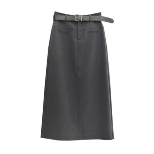 YIMOXI高腰长裙女2025冬季加厚后开叉A字裙显瘦直筒裙百搭半身裙