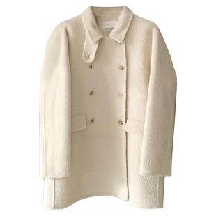 秒发！OUNCE韩国25秋冬气质翻领双排扣中长苏力羊毛大衣外套女
