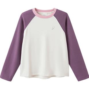 亚瑟士童装冬季新款儿童拼色长袖t恤男童训练服女童发热磨毛上衣