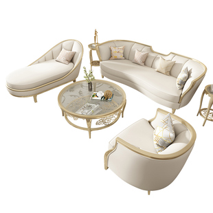 美式实木沙发法式轻奢客厅组合简约弧形沙发美克阿黛拉沙发奶油风