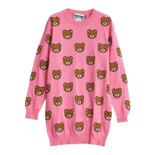 moschino/莫斯奇诺 女士甜美风小熊提花针织连衣裙 银泰 301596