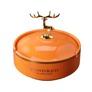 中式高端陶瓷烟灰缸高级感带盖客厅办公室潮流小鹿烟缸灭烟神器