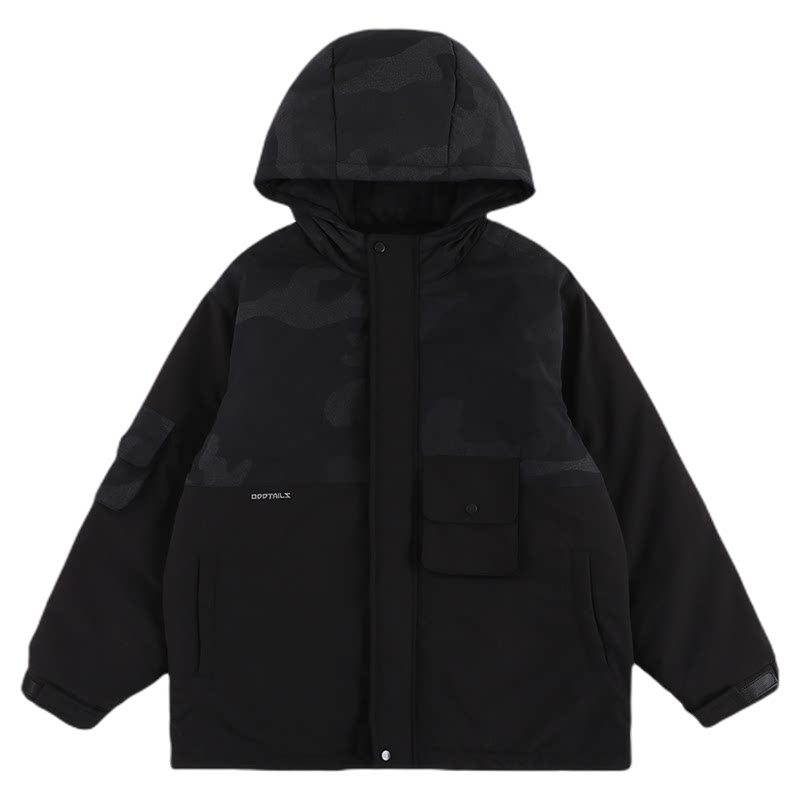 oddtails男童黑色迷彩轻便棉服冬季新款保暖防风帅气宽松外套百搭