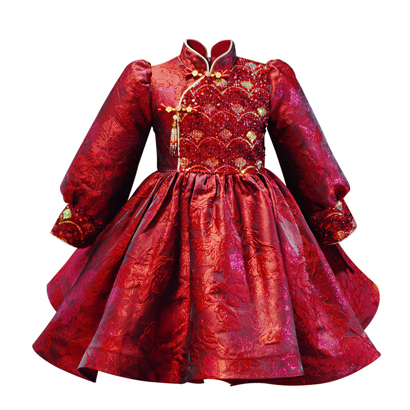 女童礼服儿童装连衣裙子2026新款秋冬装加绒新年装旗袍汉服拜年服