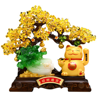 发财树招财猫摆件自动招手新款店铺收银台办公室前台装饰开业礼物