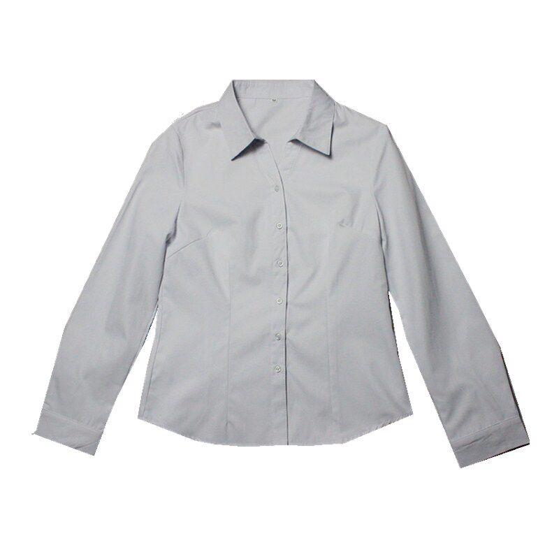 白衬衫女不透修身棉料长袖棉衬衣正装职业OL工作服短袖工装打底衫