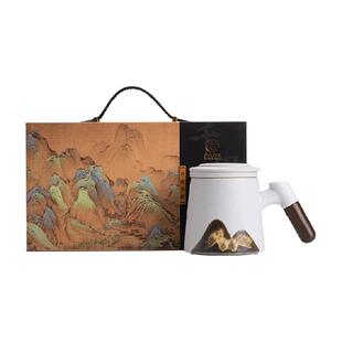 苏氏陶瓷 办公杯手绘釉画彩千里江山过滤茶隔水杯中国风礼盒装白