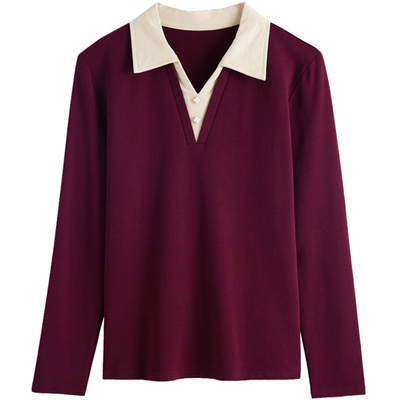 专柜正品翻领长袖T恤女2026春季新款纯棉上衣修身显瘦POLO打底衫