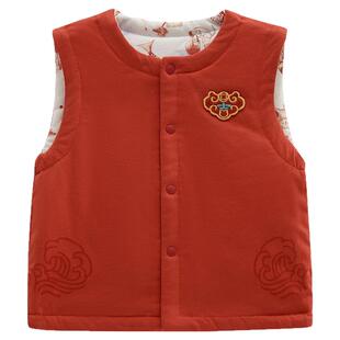 拉比儿童家居马夹80g夹棉保暖两面穿25秋冬背心马甲红色喜庆马夹