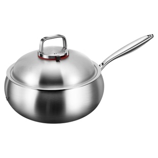 316食品级不锈钢平底小炒锅家用无涂层平底电磁炉燃气加深炒菜锅