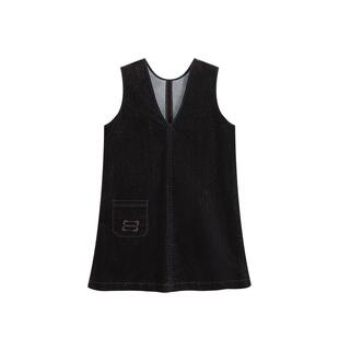 Bobbybecky美式复古牛仔植绒前后两穿无袖刺绣口袋百搭背心连衣裙