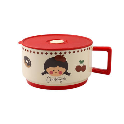 舍里高颜值耐高温带盖手柄泡面碗