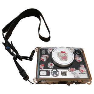 日本Kitty猫富士拍立得evo镜头盖miniEVO相机保护套斜跨绳透明壳