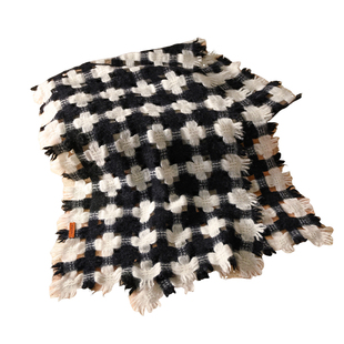黑白格子100纯山羊绒围巾冬季羊毛女士高端大牌高级感轻薄款披肩