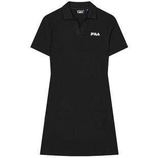 FILA 斐乐官方女子针织连衣裙2024夏新款时尚修身POLO领短袖裙子