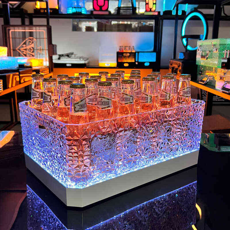 升级款冰纹酒框酒吧发光冰桶KTV派对创意亚克力啤酒框防摔香槟桶