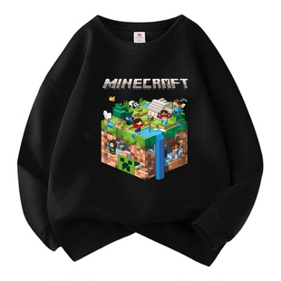 我的世界男童卫衣春秋冬新款套头圆领加绒男女孩童衣服Minecraft