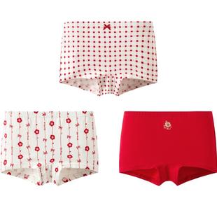 巴拉巴拉儿童内裤女童不夹pp抗菌四角裤三角新年马红色平角三条装
