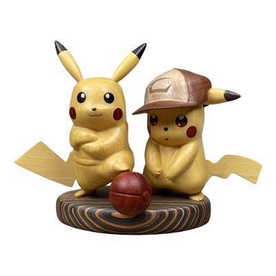 皮卡丘桌面摆件实木创意可爱卡通