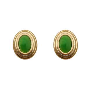 耳边铛127新中式绿色椭圆形耳环猫眼石气质耳钉银针耳饰ins耳夹女