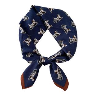 丝巾小方巾女复古丝绒藏青色马车气质领巾 搭西装的ins头巾发带