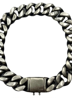 黑银新品男士古巴链马鞭手链百搭潮流S999足银手环圣诞节礼物