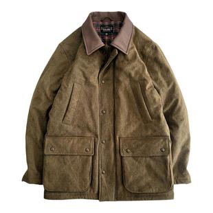 西里布皮领重磅防风加厚风衣棉服美式复古硬汉机车工装夹克外套男