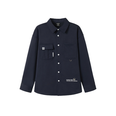 韦恩泽维尔翻领长袖休闲蓝色衬衫