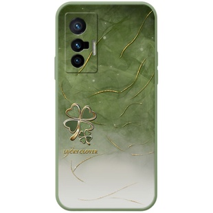 水墨四叶草适用于vivox70手机壳x70pro新款x300高级x80pro+创意x60女款vivox50液态硅胶x30挂绳x27保护套软壳