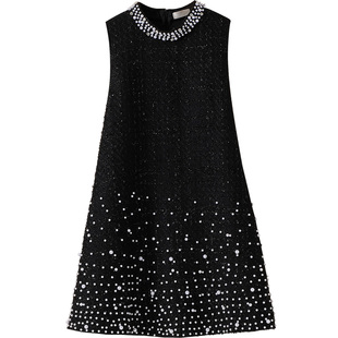 小香风毛呢背心裙 重工钉珠粗花呢宽松连衣裙 2025秋冬新款女装