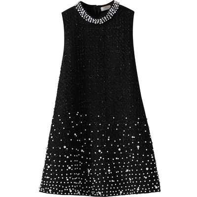 小香风毛呢背心裙重工钉珠粗花呢