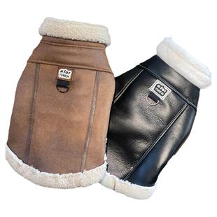 宠物衣服秋冬装小狗狗雪纳瑞泰迪博美约克夏皮衣猫咪加厚马甲外套