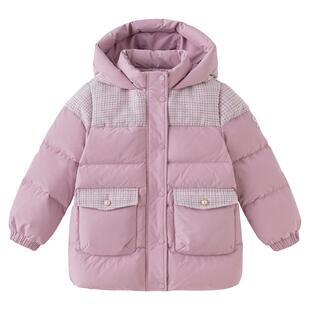 戴维贝拉女童小香风羽绒服2026冬装新款儿童三防外套女中长款童装