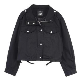 A21女装工装夹克秋季宽松落肩开胸复古机车夹克痞帅深色外套