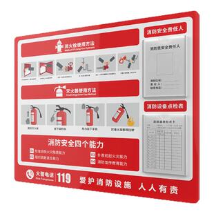 灭火器检查记录卡消防管理责任牌消火栓使用方法消防栓放置点指示牌消防器材使用消防四个能力标识牌亚克力