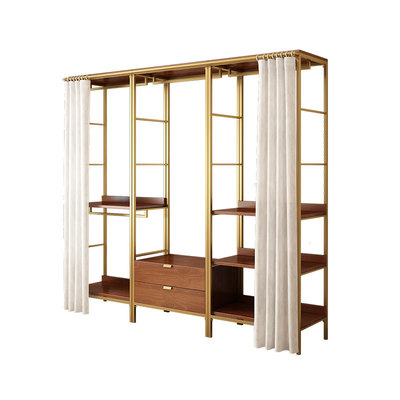 南辉开放式实木简约金色铁艺衣柜