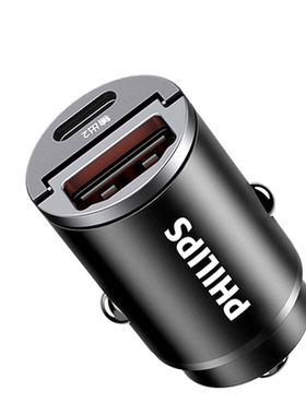飞利浦（PHILIPS）迷你车载充电器4.8A智能快充 12V/24V车通用 车